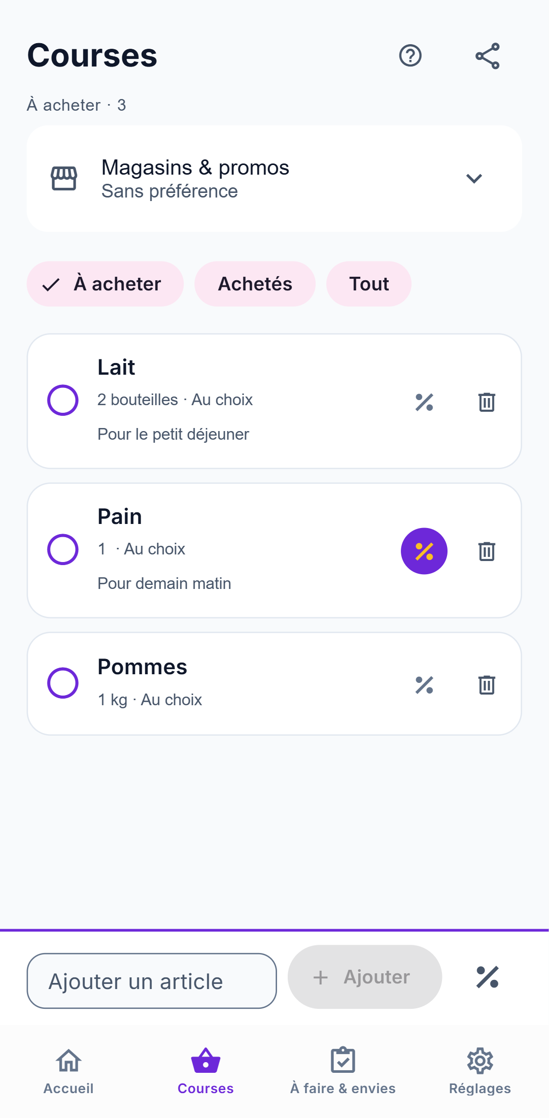 La liste de courses partagée